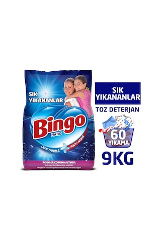 Bingo Matik Sık Yıkananlar Toz Çamaşır Deterjanı 60 Yıkama 9 KG