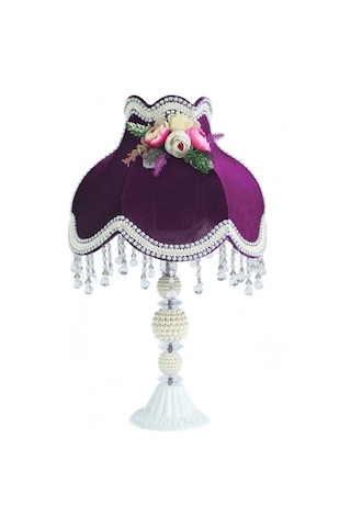 Mürdüm Kadife 3d Çiçek Dekorlu Gece Lambası Abajur 50x30cm Ab0025p