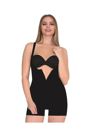 Form Time Kadın Fermuarlı Agraflı Askılı Kısa Paça Body Korse Siyah