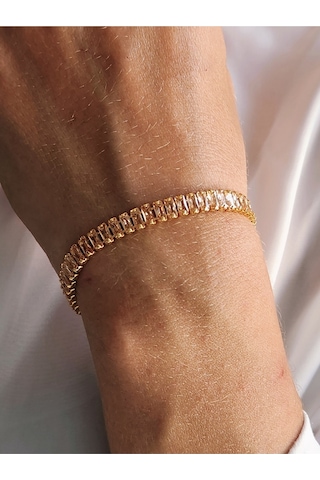 Eva Takı Su Yolu Baget Model Gold Çelik Bileklik Altın