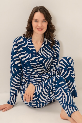 Arnetta Kadın Lacivert Desenli Gömlek Pijama Takımı Ar3766-s-v1 Ar3766-s-v1