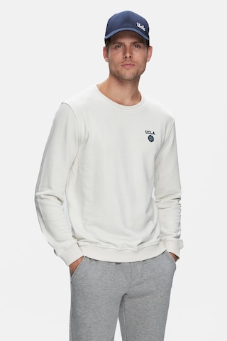 Ucla Valley Bej Bisiklet Yaka Baskılı Standart Fit Erkek Sweatshirt Bej