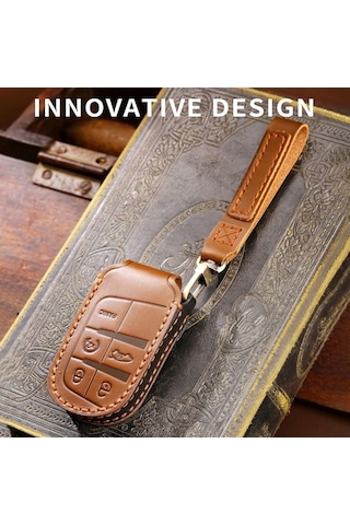 Tongxida Hallmo Jeep Compass Uyumlu 5 Düğmeli Koyu Deri Anahtarlık, Siyah