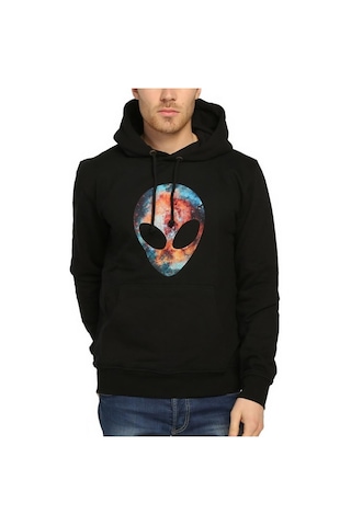 Bant Giyim - Alien Cosmos Siyah Kapşonlu Erkek Sweatshirt Hoodie