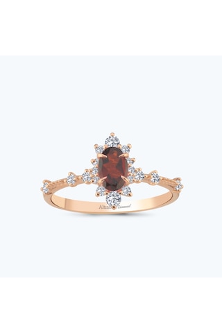 Altınbaş Pırlanta Garnet Taşlı Oval Yüzük Pnf004pgrn-14k