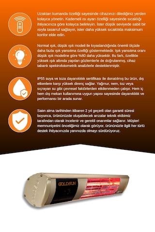 Aqua Plus 2000 Watt Gsa20p Kumandalı Suya Dayanıklı Elektrikli İnfrared Isıtıcı-bej
