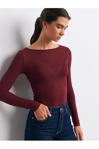 Dilvin 32122 Kayık Yaka Modal Kaşmir Ultra Hafif Bluz-bordo Bordo