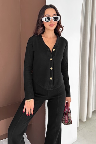 Kadın Düğmeli Triko Takım Soft Structure Siyah