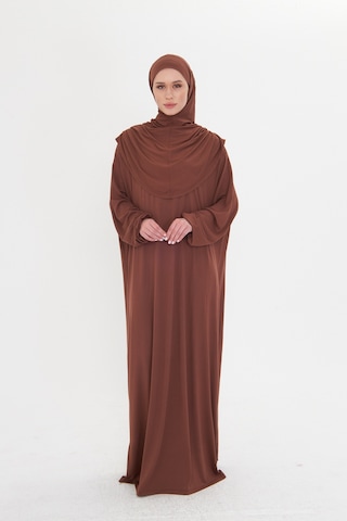 Tek Parça Namaz Elbisesi Viskon Düz 2503 14 Kahverengi