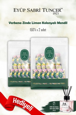 Eyüp Sabri Tuncer 2 Paket x 150'li Verbena & Zinde Limon Koloyalı Mendil ve Rosie Koku Tekli