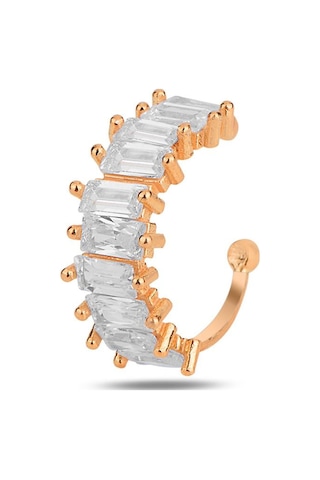 Gümüş Rose Baget Kesim Zirkon Taşlı Sıkıştırmalı Kıkırdak Küpe Ear Cuff