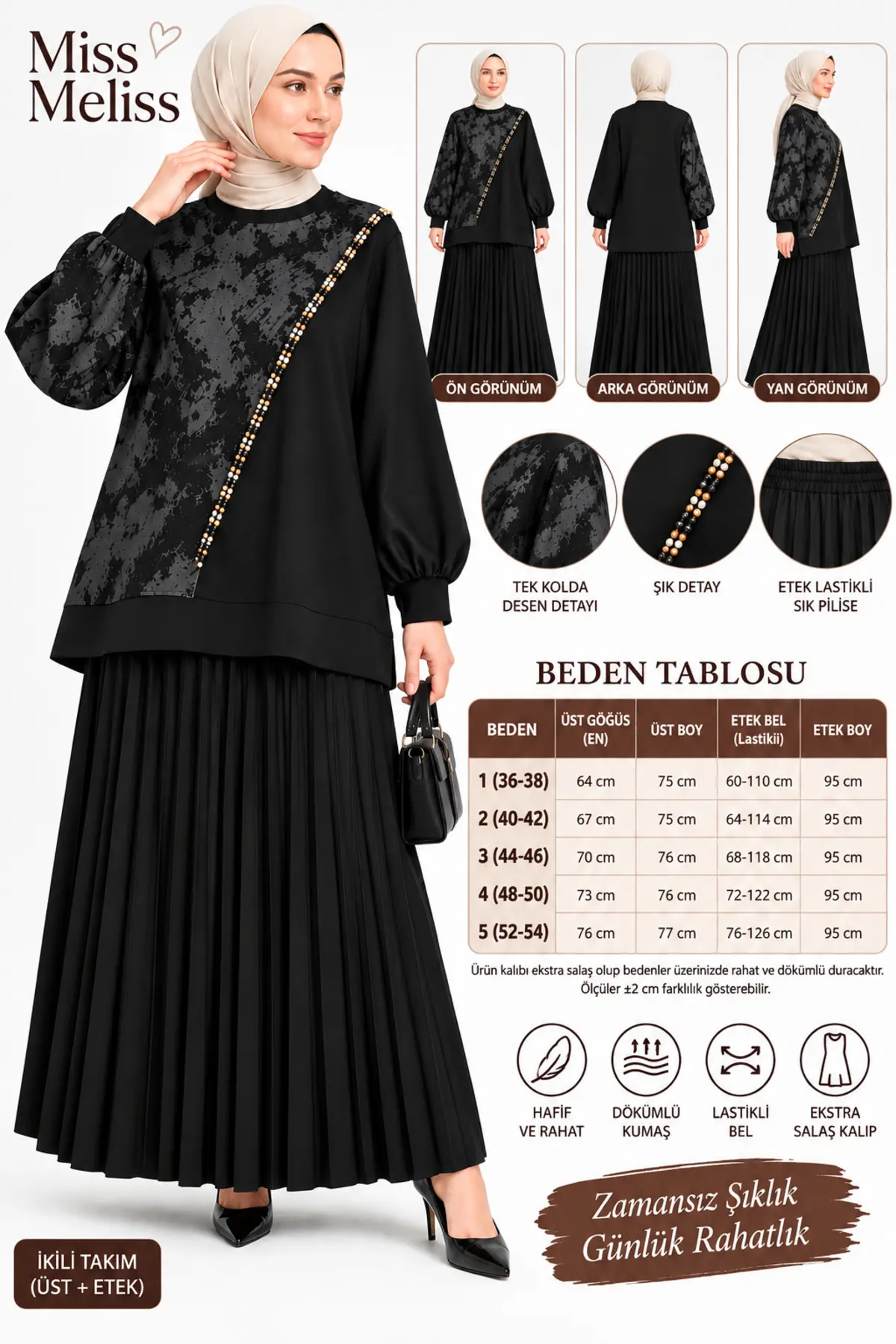 Missmelissfashion Miss Meliss Sandy Jakar Salaş Etekli Takım Siyah