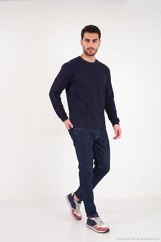 Buratti Pamuk Karışımlı Relaxed Fit Bisiklet Yaka Kazak Erkek Sweat 5905837 Lacivert