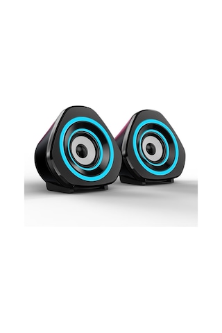 Padalink V-119 Güncellenmiş Siyah Mavi Işıkli Masaüstü Hoparlörü - 3.5mm Kablolu + Usb Beslemeli, Çift Manyetik Tam Aralık, Canlı Mavi Atmosfer Işığı, Mini Multimedya Hoparlör Seti