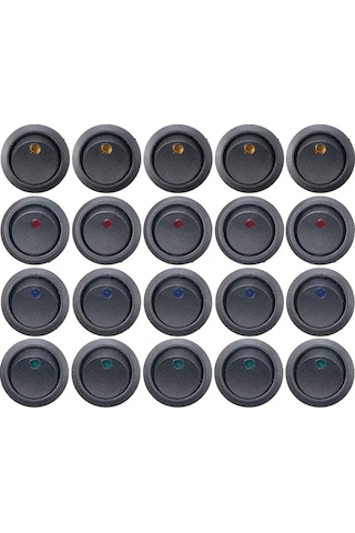 20 Adet 12V Nokta Işıklı 20Mm Marin Anahtar