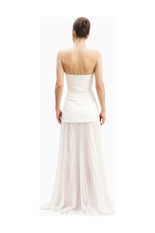 United Colors Of Benetton Because Of Alice Structured Bodice Gown Pleated Maxi Length Formal Dress Kadın Elbise Beyaz