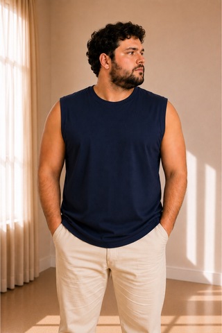 Sngl Tekstil Erkek Oversize Sıfır Kollu T-shirt S-m-l-xl-2xl Lacivert