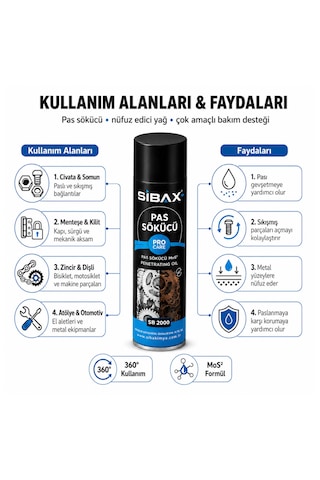 Sibax Sb2000 Pas Sökücü Ve Yağlayıcı Sprey 400 Ml 1 Adet