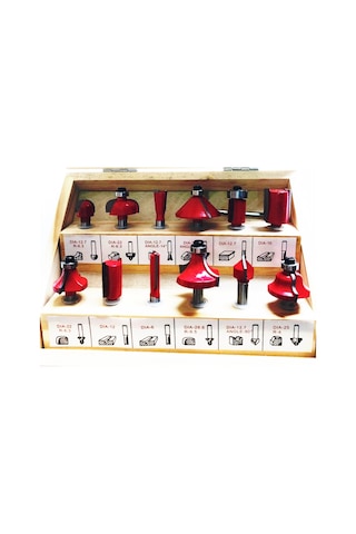 12 Parça Freze Uç Takımı Ahşap Oyma Ağaç Delme Çantalı Set 6  Mm