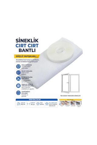 Pratik Cırt Bantlı Pencere Sinekliği 130x150 Cm Deliksiz Montaj Çift Kanat Beyaz Sineklik