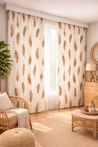100x250 Ölçüsünde 1 Adet Salon Ve Yatak Odası Fon Perde Baskılı Fon Perde Beyaz