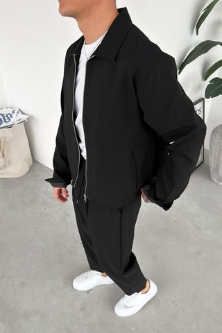 Siyah Fermuarlı Relaxed Fit Boxy Ceket Siyah