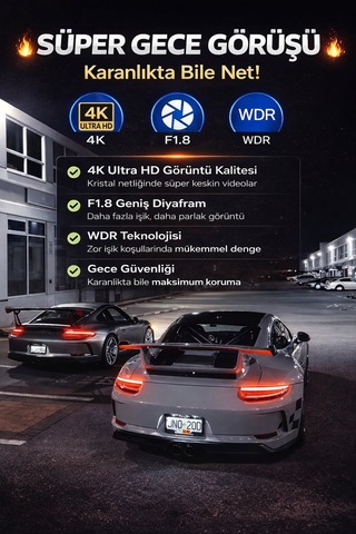 K17 4k Araç Kamerası Ön-arka Çift Lens Wifi Gps Dash Cam Gece Net Kayıt Araç İçi Güvenlik Kamerası