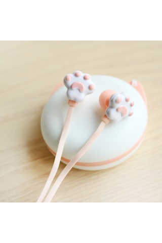 Yaratıcı Kedi Pençesi Kulak İçi Kulaklıklar Sevimli Kız Kulaklıkları Güzel Saklama Kutusu Öğrenci Çizgi Film Kulaklıkları Pembe -