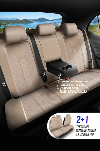 Bej - Bej Panda Monte Carlo Serisi Velor Kadife Kumaş Oto Koltuk Kılıfı - Tam Set