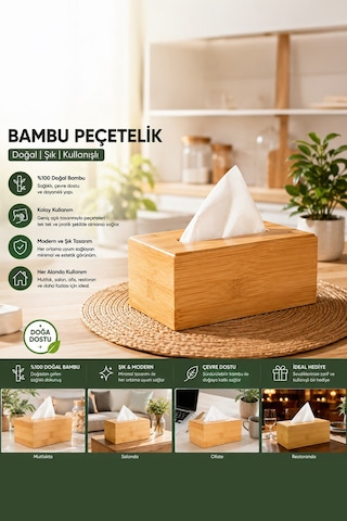 Porsima 0006 Bambu Peçetelik Ahşap Dekoratif Peçetelik