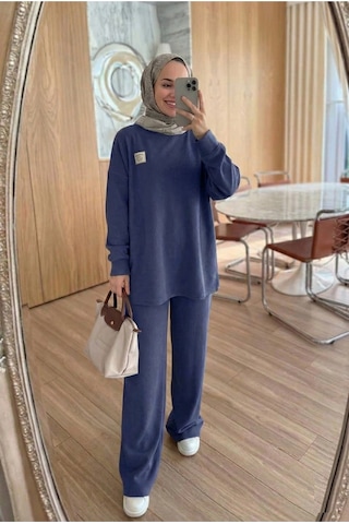Unika Boutique Fitilli Armalı Detaylı Oversize Kaşkorse Basic Alt Üst Takım Lacivert