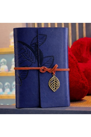 Lacivert Deri Yaprak Desenli Defter Çok Renkli