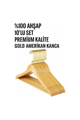 Faravis Atelier 10 Adet Ahşap Vernikli Askılık Elbise Gömlek Kıyafet Askısı Cilalı Amerikan Kanca Premium Kalite