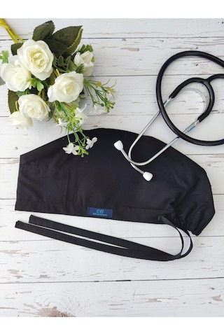 Tesettür Siyah Tek Renk Cerrahi Bone Doktor Hemşire Sağlıkçı Bonesi Geniş Kesim