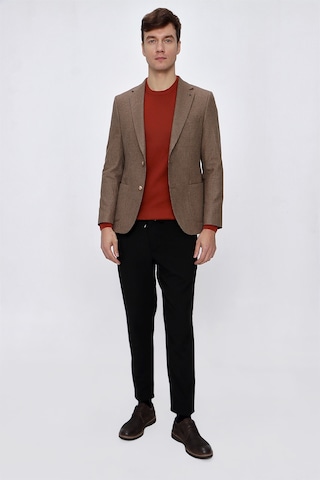 MORVEN Erkek Kahverengi Yünlü Pitikareli Dokuma Slim Fit Dar Kes Kahverengi