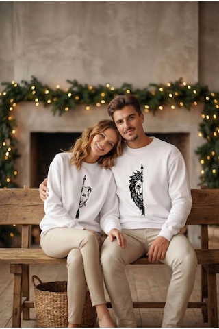 Velmora Fashion Sevgililer Günü Baskılı Oversize Bisiklet Yaka Sweatshirt - Beyaz