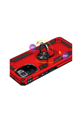 Xiaomi Poco X3 Gt Kılıf Kamera Koruyucu Manyetik Standlı Tank Koruma Vardar Kırmızı