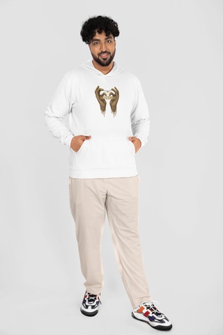 Oversize Unisex Sweatshirt - Kapüşonlu Özel Hoodie Beyaz