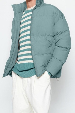 Ersefa Tasarım Düz Astarlı Yaka Standart Bol Dik Unisex Oversize Fit Dik Mint