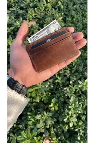 Unisex Antik Kahve Mini Design Gerçek Hakiki Deri Kartlık Cüzdan Erkek-kadın Kahverengi
