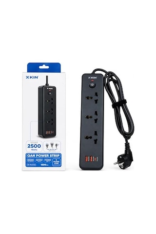 Tr 6in1 Power Strip 2500w Akım Korumalı Çoklu Priz, 3 Ac , 2x Qc18w Usb-a, Pd30w Usb-c Hızlı Şarj, 150 Cm Ka 0