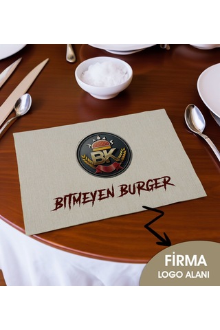 Bk Gift Restoran & Cafelere Özel Baskılı Keten Amerikan Servis Seti 24 Adet , Logolu Servis Bezi, Baskılı Amerikan Servis Diğer