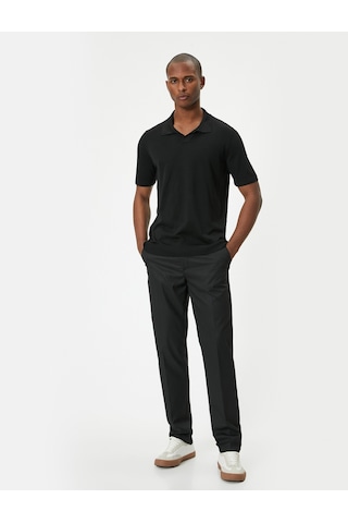Koton Polo Yaka İnce Triko Tişört Slim Fit Kısa Kollu Kırçıllı Siyah 4sam70008ht Siyah
