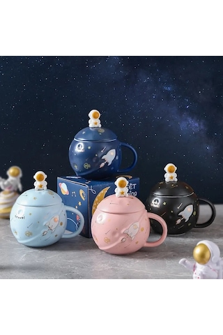 Astronot Temalı Porselen Kupa Bardak - Pembe