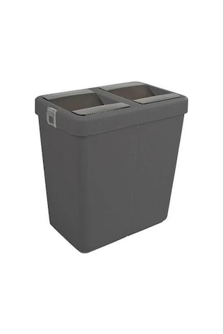 Motek Hassas Kapaklı Çift Gözlü Geri Dönüşüm Çöp Kovası Siyah 80 L Siyah