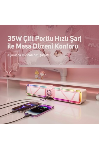 Divoom D-base 30w Masaüstü Bluetooth Gaming Hoparlör, Rgb Işıklı, Çift Portlu 35w Hızlı Şarj, Usb/au