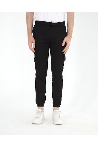 Kmk Kombin Slim Fit Beli Ve Paçası Lastikli Kargo Cep Pantolon SİYAH Siyah