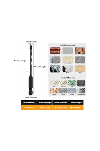 Xindoker 7 Parça Alyaş Matkap Ucu Seti, 3-12mm Çaplı, Dört Yivli, Altıgen Saplı, Dayanıklı, Taş Ve Çini İçin, Taşınabilir Saklama Kutusu İle