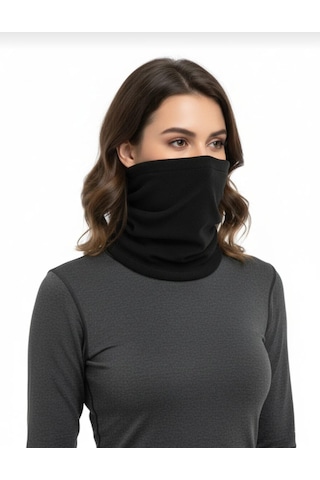 Qulothes Extrakalın Termal Polar Soğuk Geçirmez Bere & Boyunluk Unisex Pamuklu Kışlık Ayarlanabilir İpli Bere Siyah