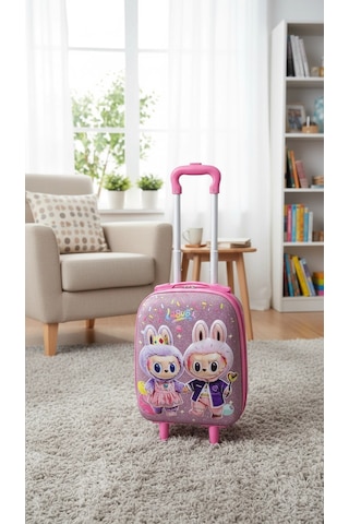 Karakterli Kız Çocuk Pembe Kabin Boy Çekçekli Valiz